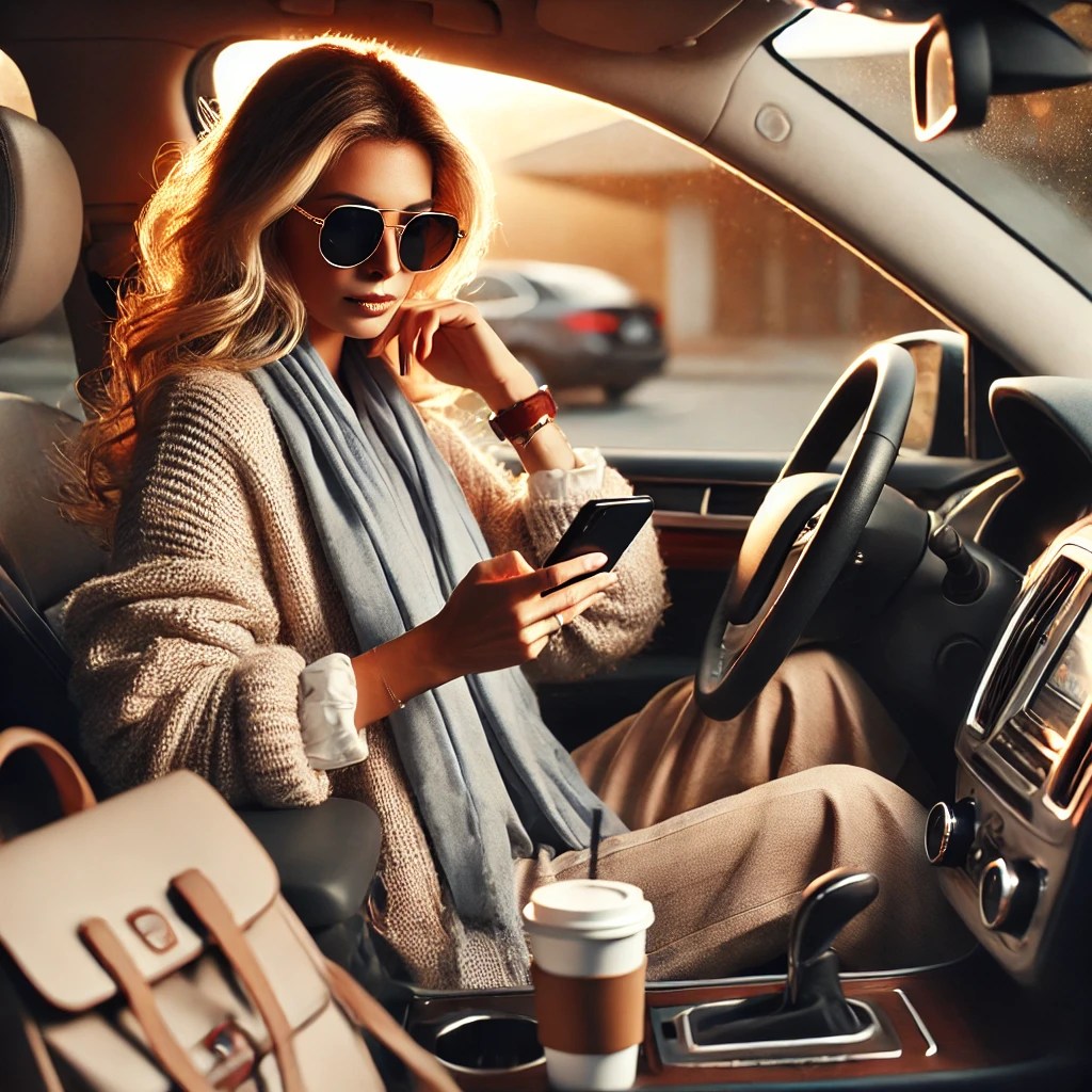 This image has an empty alt attribute; its file name is dallc2b7e-2024-12-25-13.42.52-a-stylish-mom-sitting-in-her-car-casually-reading-on-her-smartphone-while-waiting-for-her-kids.-the-scene-is-set-in-a-suburban-parking-lot-with-soft.webp